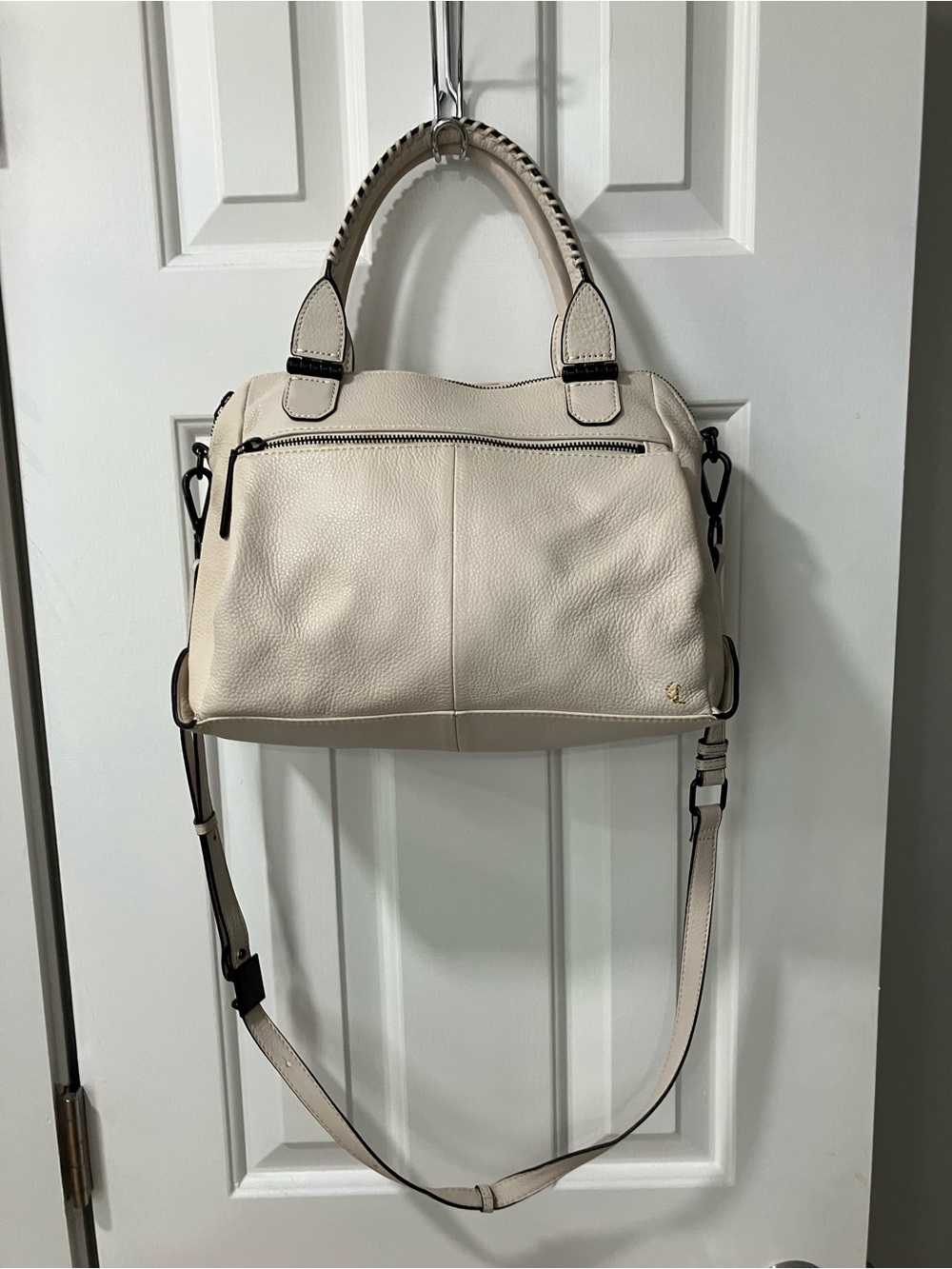 Elliott Lucca Cream Pebbled Leather Satchel with Removable Strap